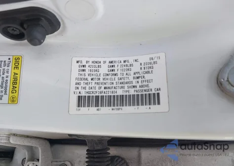 2015 Honda Accord Lx из США, поврежденный, VIN 1HGCR2F38FA221804